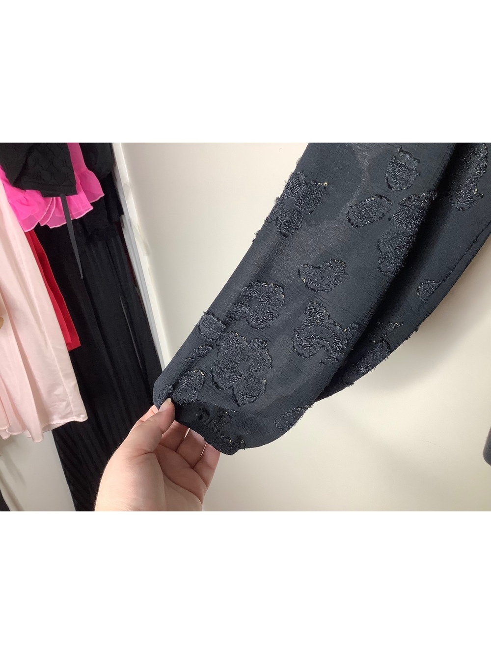 < Soft Surroundings Black Long Sleeve Top With Lace Sleeve Detail > - Picture 4 of 7